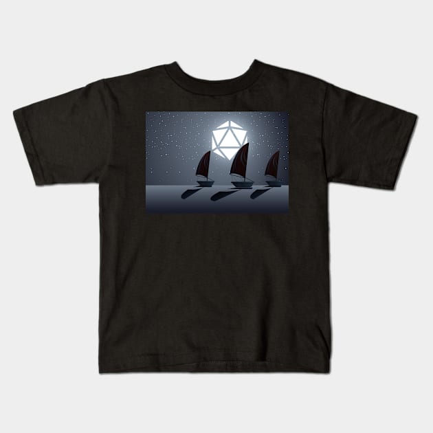 Sailing Under Polyhedral D20 Dice Moon Kids T-Shirt by pixeptional